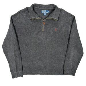 Vintage Polo Ralph Lauren 1/4 Zip Jersey Knit Sweater Grey Cotton XL